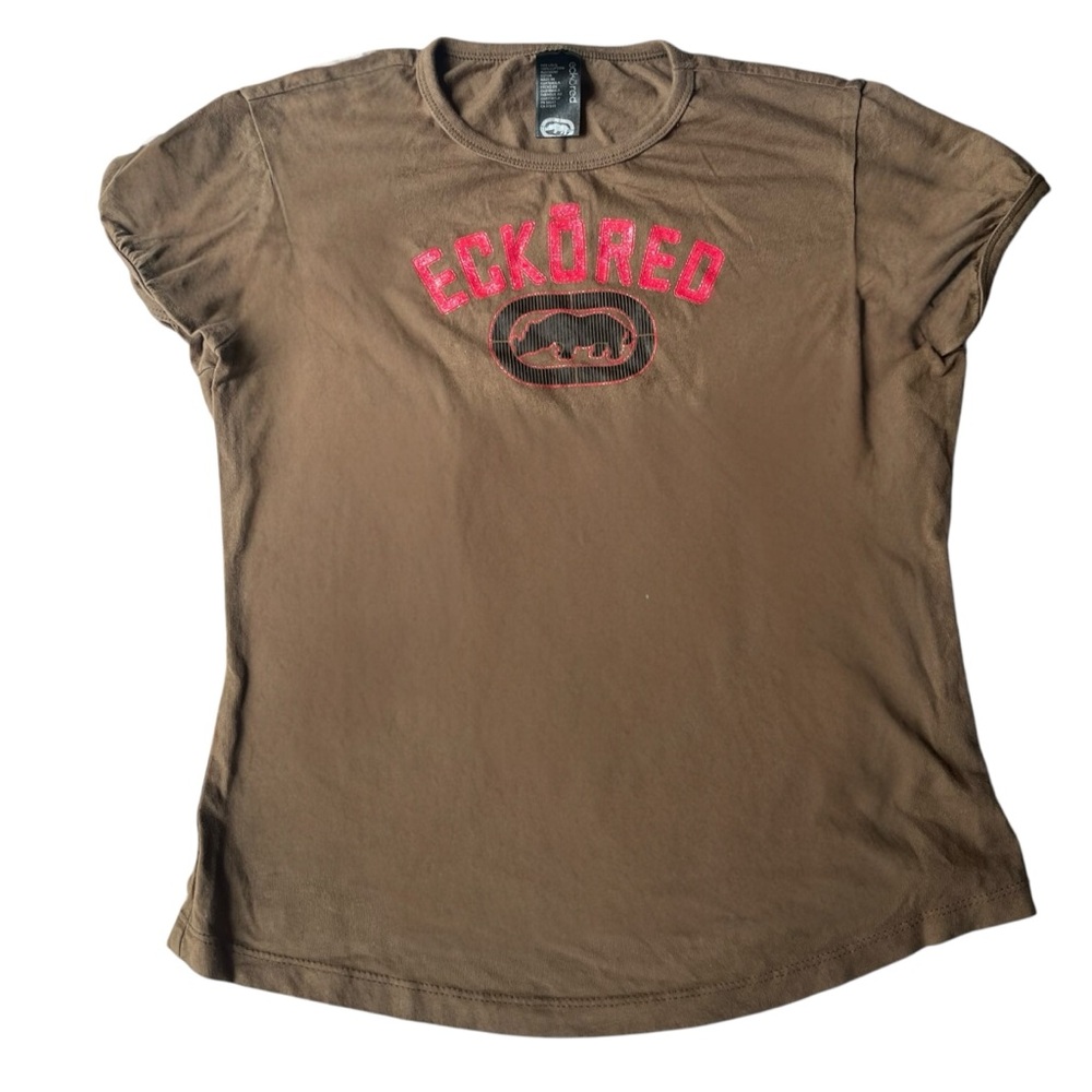 Vintage Y2K early 2000s Ecko Unlimited Brown Tee with Red Logo